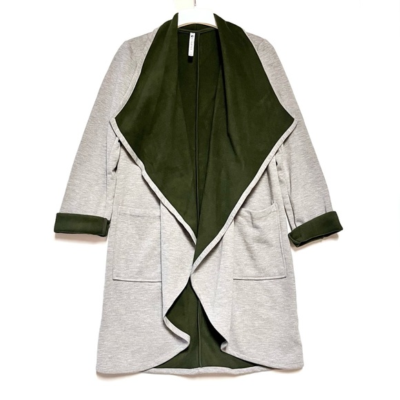 Fabletics Moscow Coat Womens SZ Medium Soft Cozy Terry Fleece Gray Midi Coatigan - Picture 3 of 14